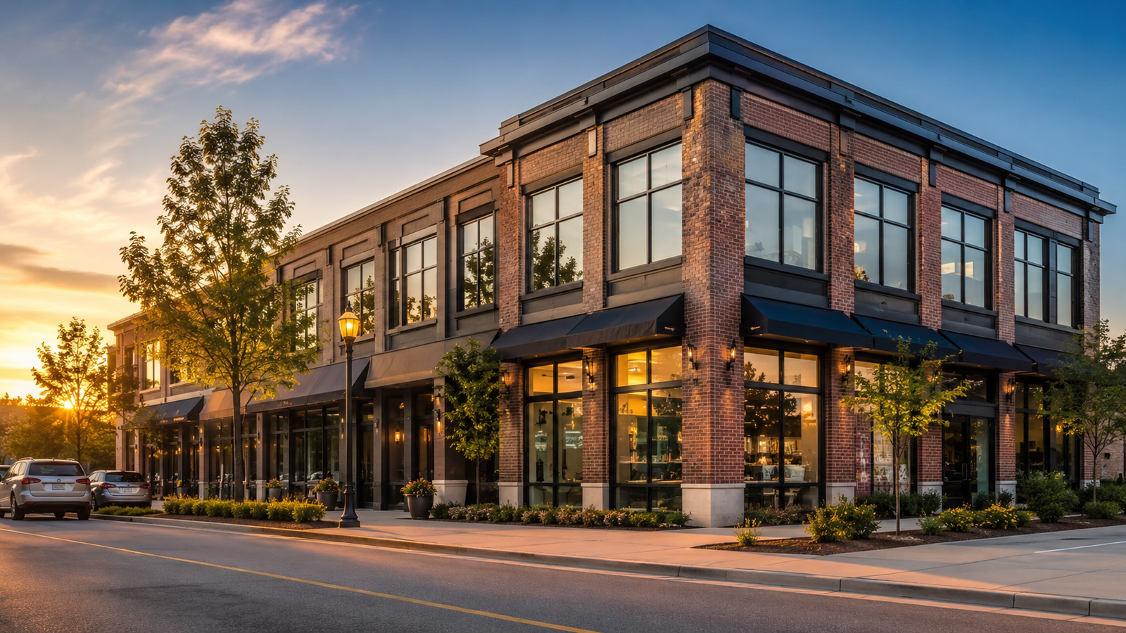 Small mixed-use commercial building with ground-floor retail and office space, an example of a small balance commercial real estate property
